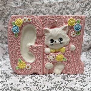 🔹Vtg 1983..Lacy “GAL” Pink Nursery Planter - Kitten Vase -Lefton #02678 Japan..